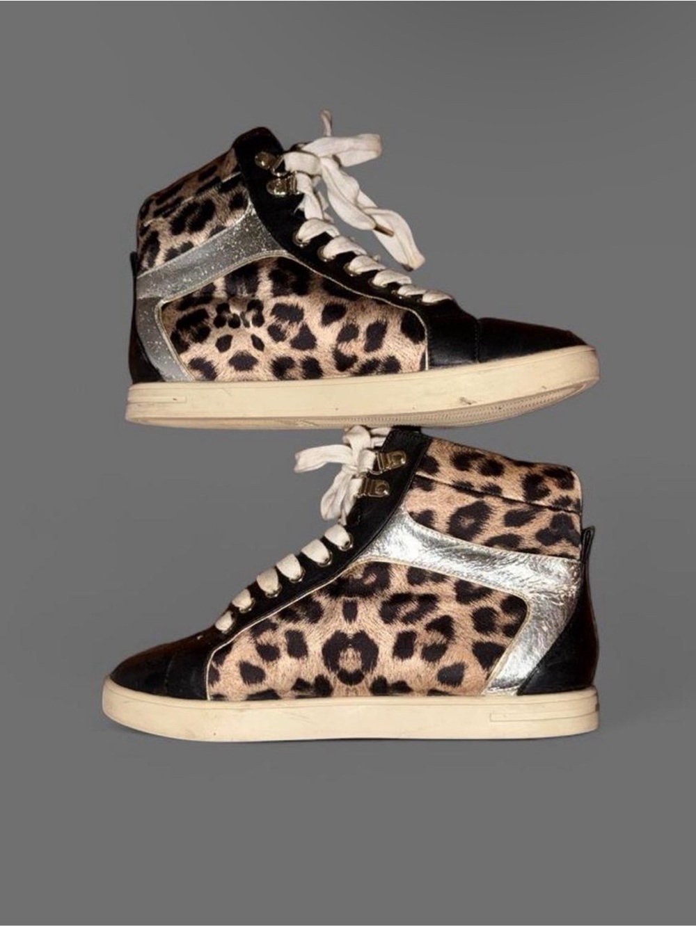 JUST CAVALLI Leopard Cheetah Print High-Top Sneakers with Silver Accent - EU 38